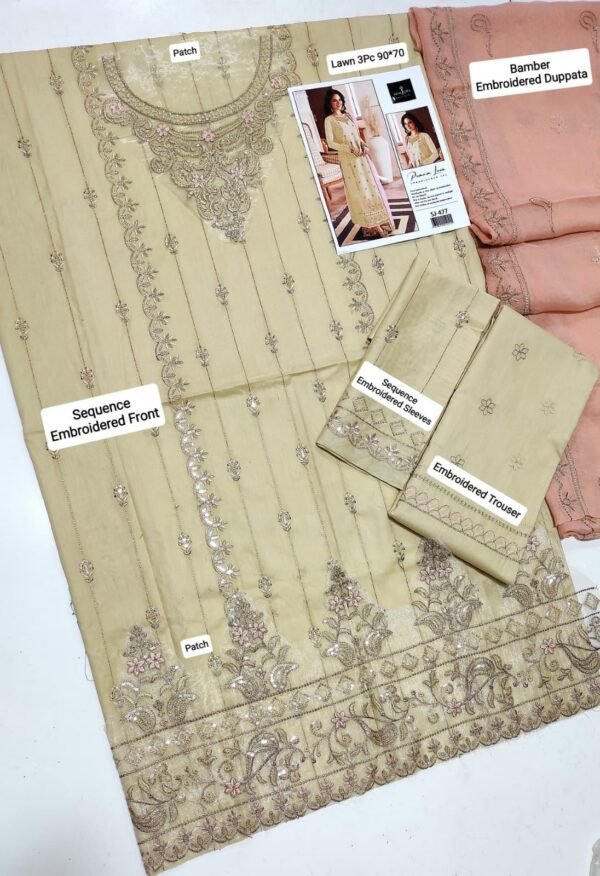 Asim Jofa Summer Lawn 3PC | Premium Air-Jet Lawn Heavy Embroidered Suit 2025 - Image 2