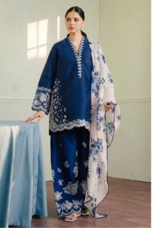 Vol'25 Summer 3PC | Airjet Lawn Suit with Heavy Emb & Monar Dupatta