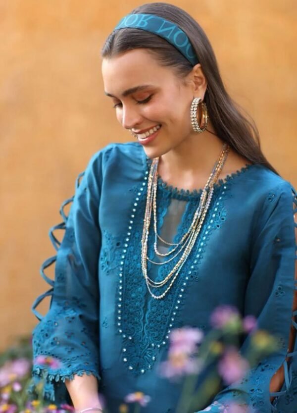 NOOR by Sadia 3PC Lawn | Chikankari Embroidered Suit with Silk Dupatta 2025 - Image 8