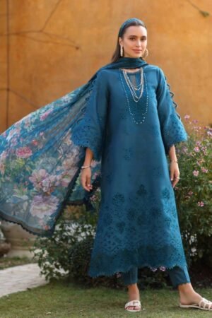 NOOR by Sadia 3PC Lawn | Chikankari Embroidered Suit with Silk Dupatta 2025