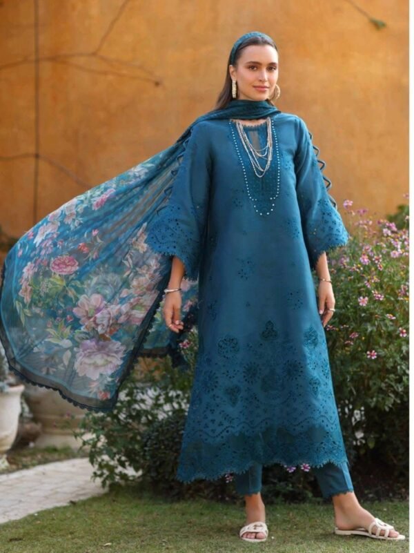 NOOR by Sadia 3PC Lawn | Chikankari Embroidered Suit with Silk Dupatta 2025