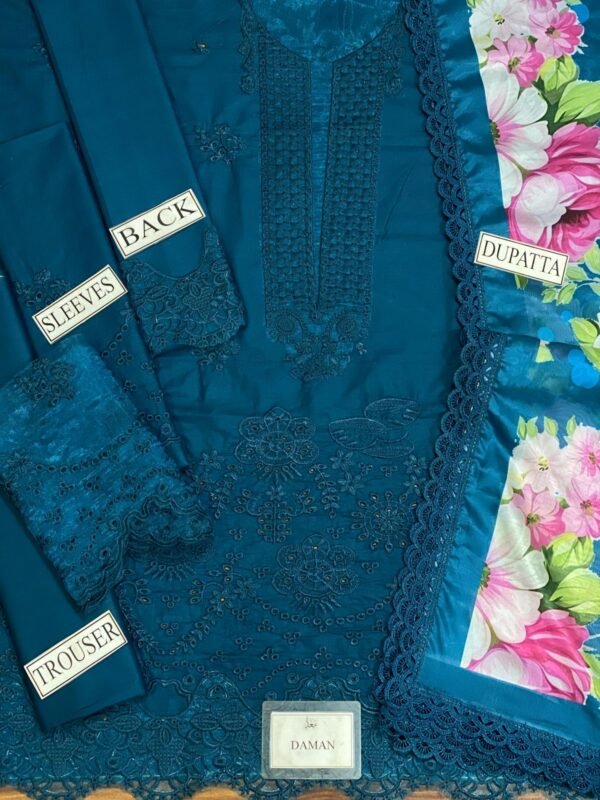 NOOR by Sadia 3PC Lawn | Chikankari Embroidered Suit with Silk Dupatta 2025 - Image 6