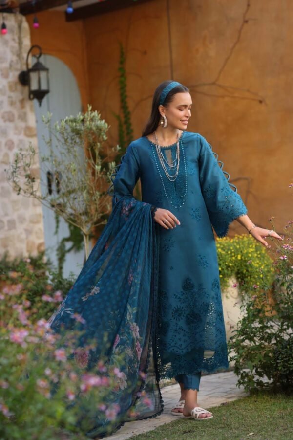 NOOR by Sadia 3PC Lawn | Chikankari Embroidered Suit with Silk Dupatta 2025 - Image 7