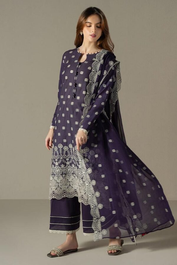 Cross Stitch Summer Lawn 3PC | Chikan Embroidered Suit with Chiffon Dupatta 2025 - Image 3