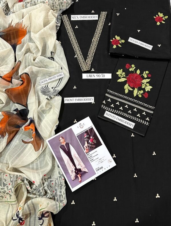 URGE Summer Lawn 3PC | Heavy Embroidered Airjet 90/80 with Diamond Dupatta 2025 - Image 3