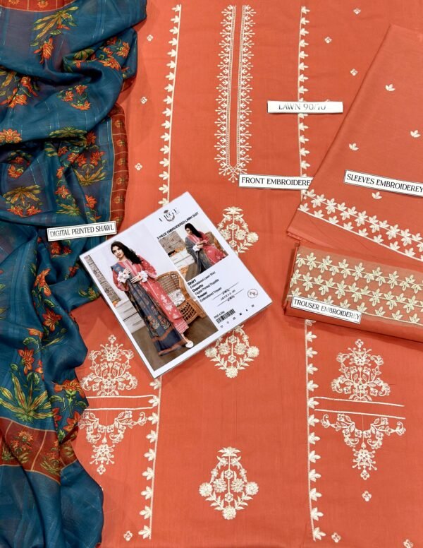 URGE Summer Lawn 3PC | Heavy Embroidered Airjet 90/80 with Diamond Dupatta 2025 - Image 3