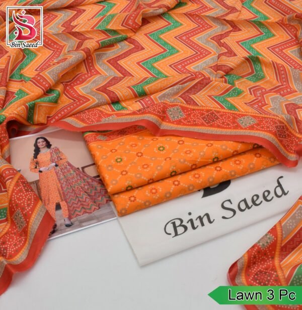 Bin Saeed Printed 3PC Lawn Collection 2025 | Voile Dupatta Set - Image 2