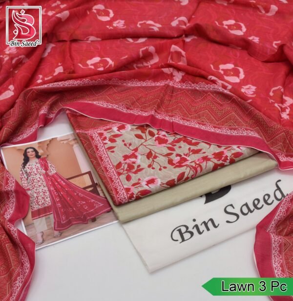 Bin Saeed Printed 3PC Lawn Collection 2025 | Voile Dupatta Set - Image 2