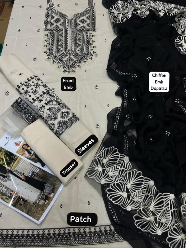 Zara Shahjahan 3PC | 2K25 Lawn Suit with Emb Chiffon Dupatta - Image 2