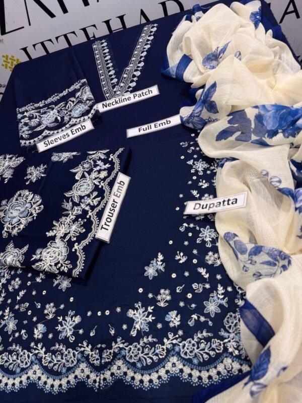 Vol'25 Summer 3PC | Airjet Lawn Suit with Heavy Emb & Monar Dupatta - Image 3