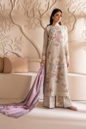 Iznik Lawn 3PC Suit 2025 | Printed Lawn with Emb Neck & Chiffon Dupatta