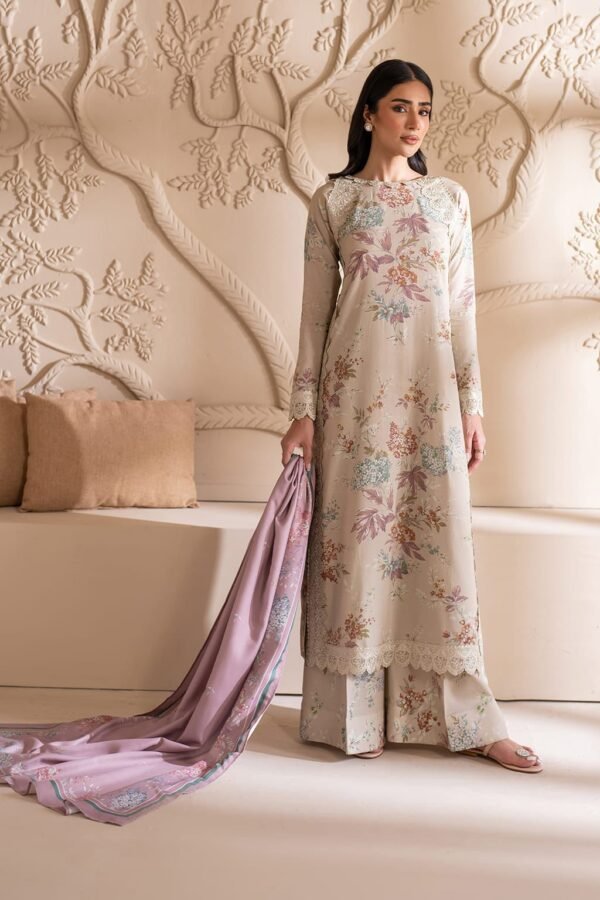 Iznik Lawn 3PC Suit 2025 | Printed Lawn with Emb Neck & Chiffon Dupatta