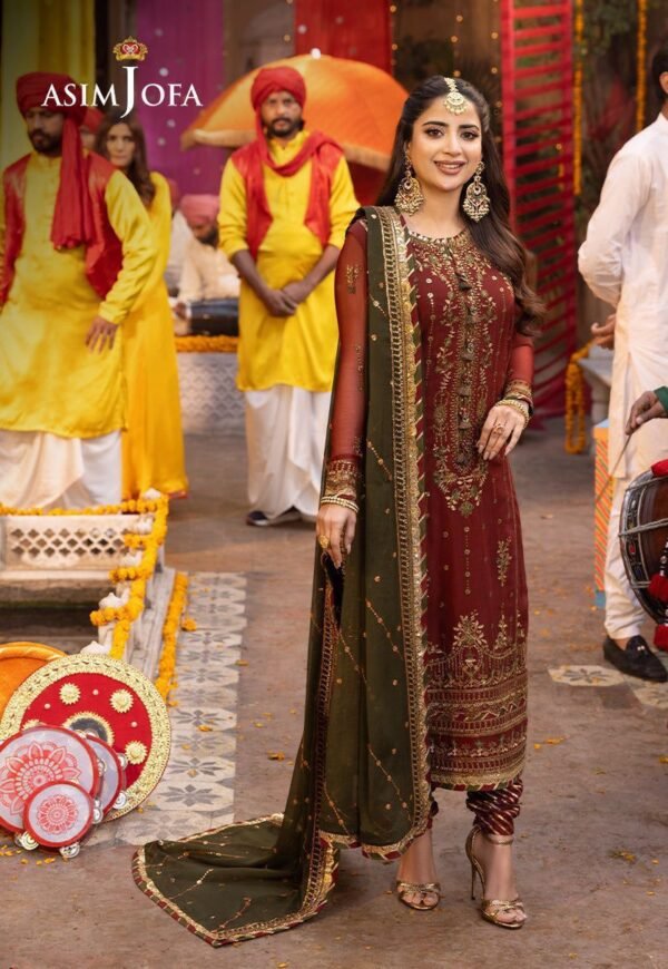 Asim Jofa Chiffon Replica 3PC Suit | Sequence Work | Premium Malai Trouser