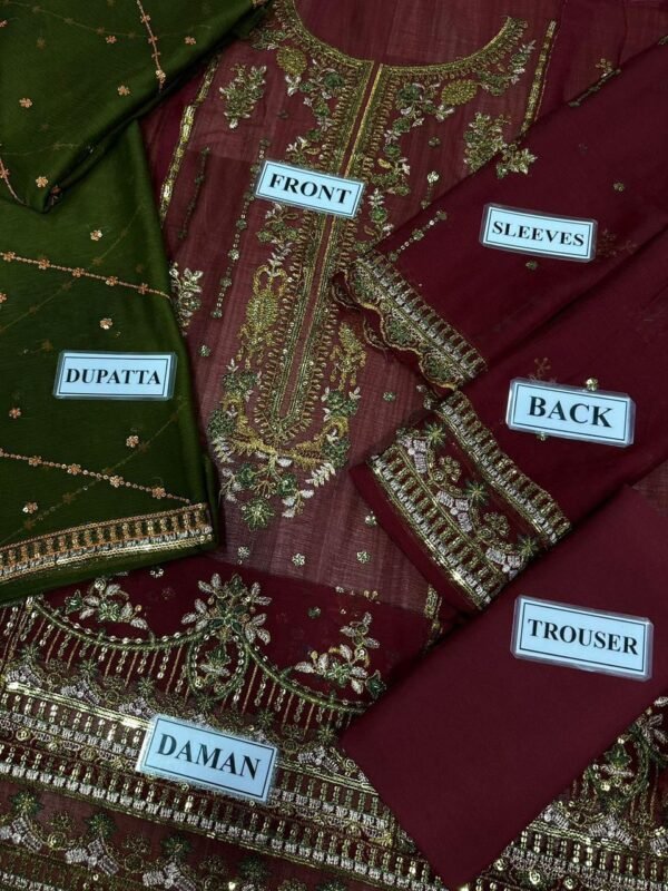 Asim Jofa Chiffon Replica 3PC Suit | Sequence Work | Premium Malai Trouser - Image 2
