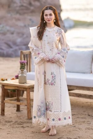 Qalamkar 3PC Chickenkari Lawn Suit | Summer Collection 2025 | Embroidered Shirt & Net Dupatta