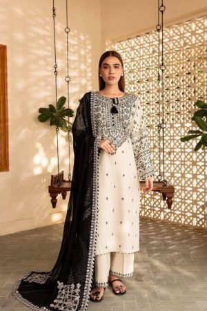 Arfa Embroidered 3PC Pure Lawn Suit | Eid Collection 2025 | Long Shirt + Emb Trouser + Dupatta