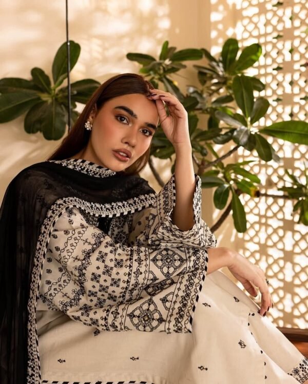 Arfa Embroidered 3PC Pure Lawn Suit | Eid Collection 2025 | Long Shirt + Emb Trouser + Dupatta - Image 5