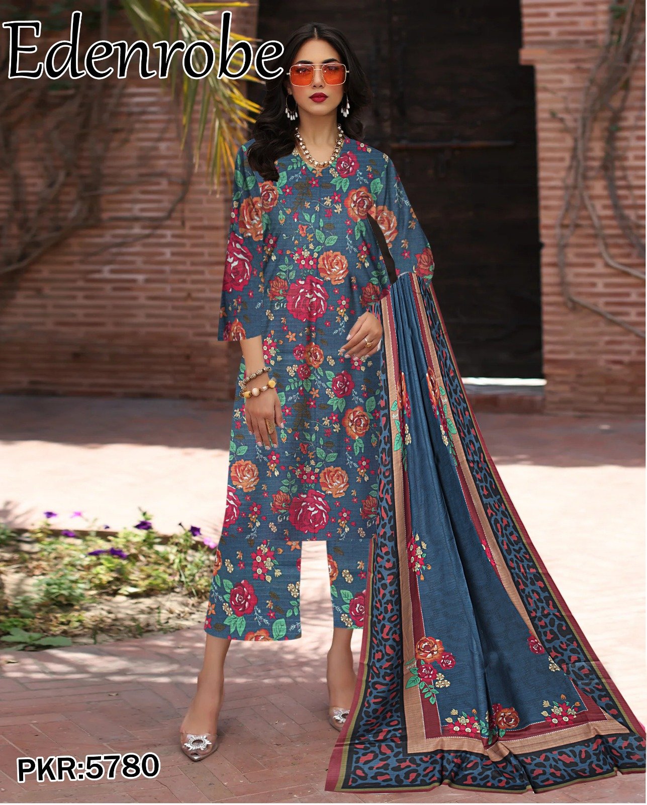 Edenrobe Bana Dora 3PC Lawn Set | 90/70 Digital Print | 2025