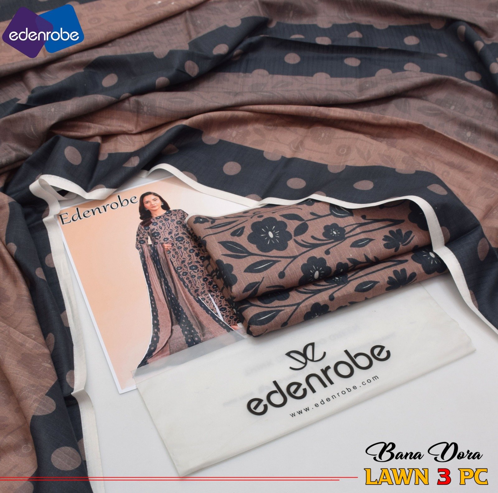 Edenrobe Bana Dora 3PC Lawn Set | 90/70 Digital Print | 2025 - Image 2