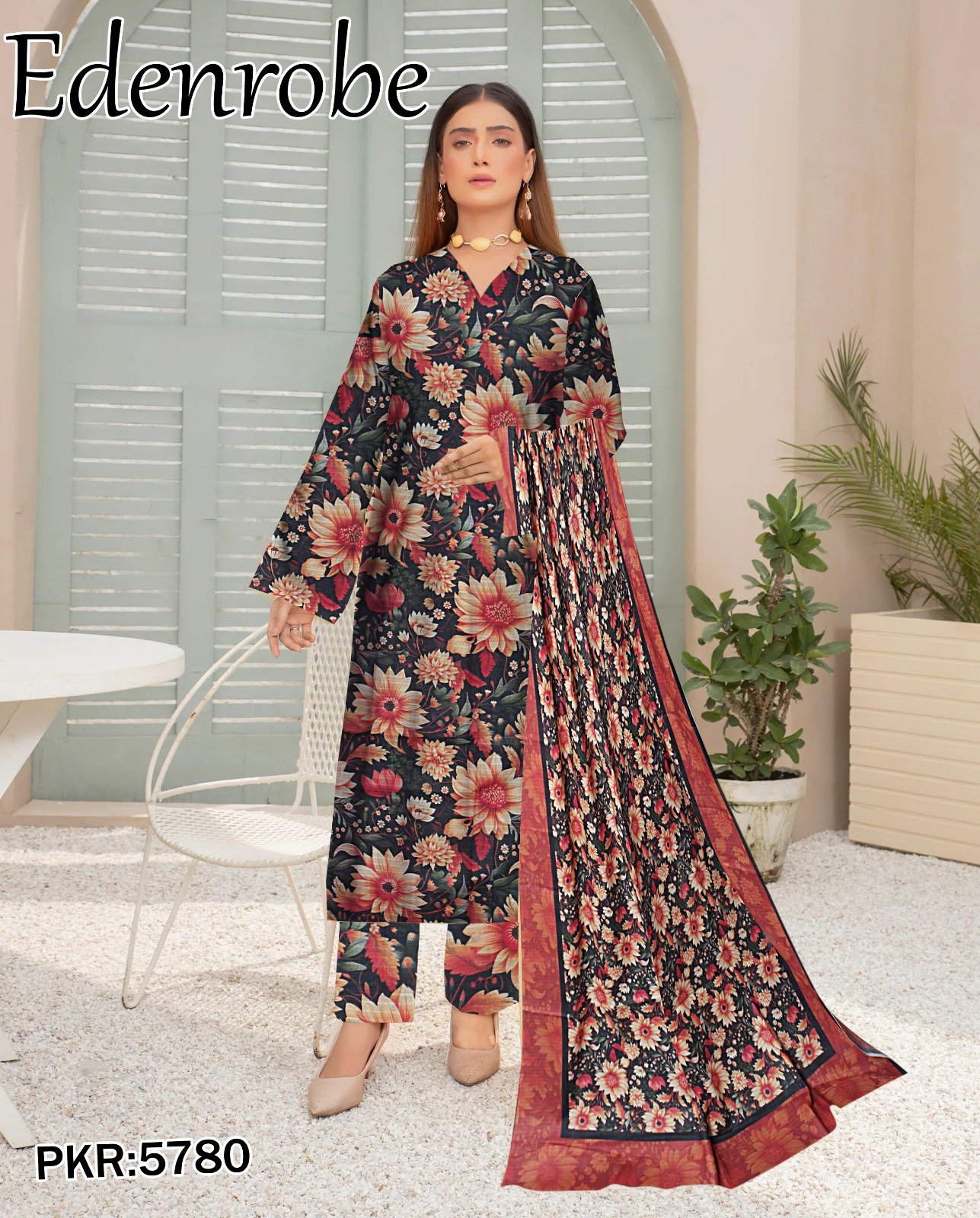 Edenrobe Bana Dora 3PC Lawn Set | 90/70 Digital Print | 2025