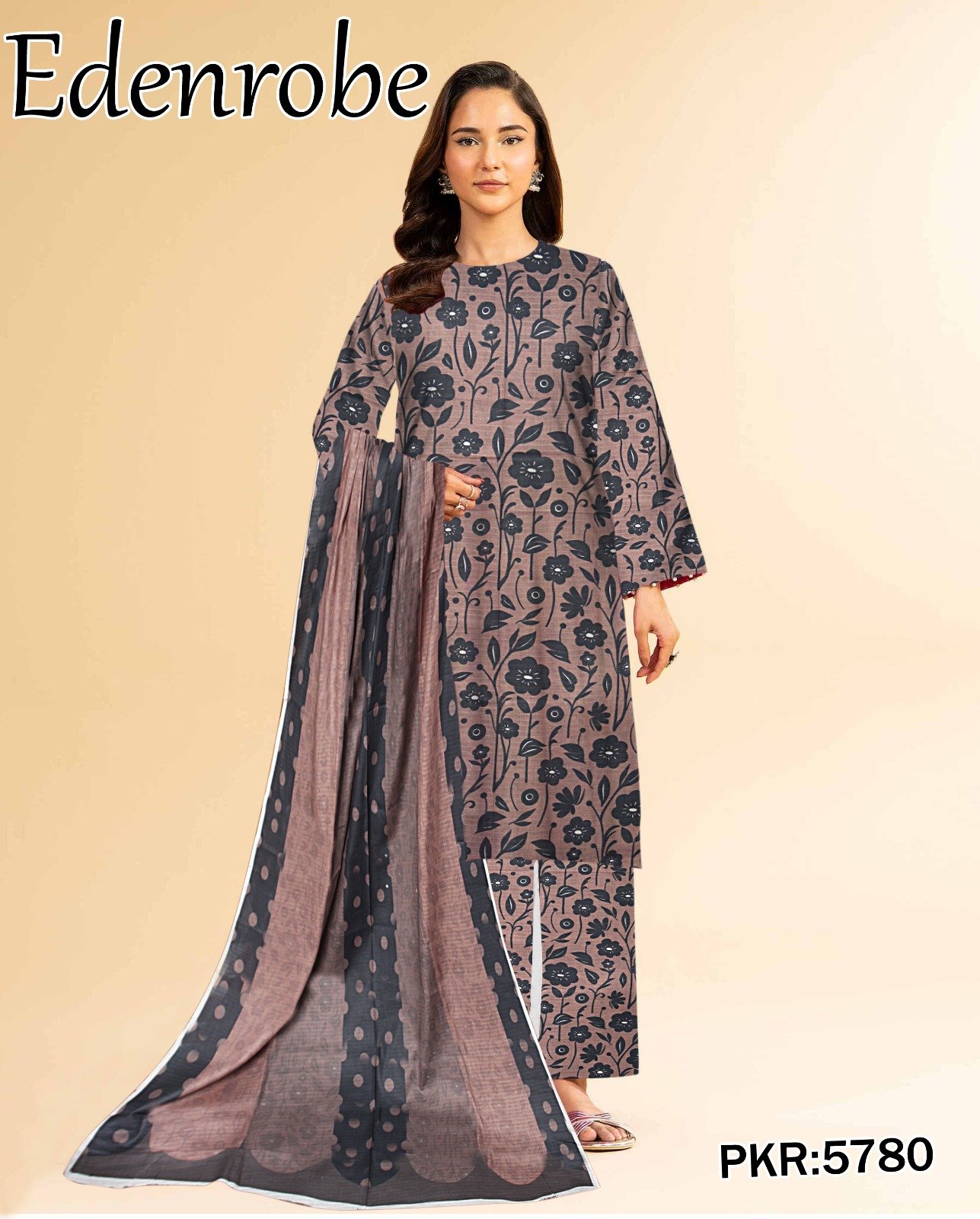 Edenrobe Bana Dora 3PC Lawn Set | 90/70 Digital Print | 2025