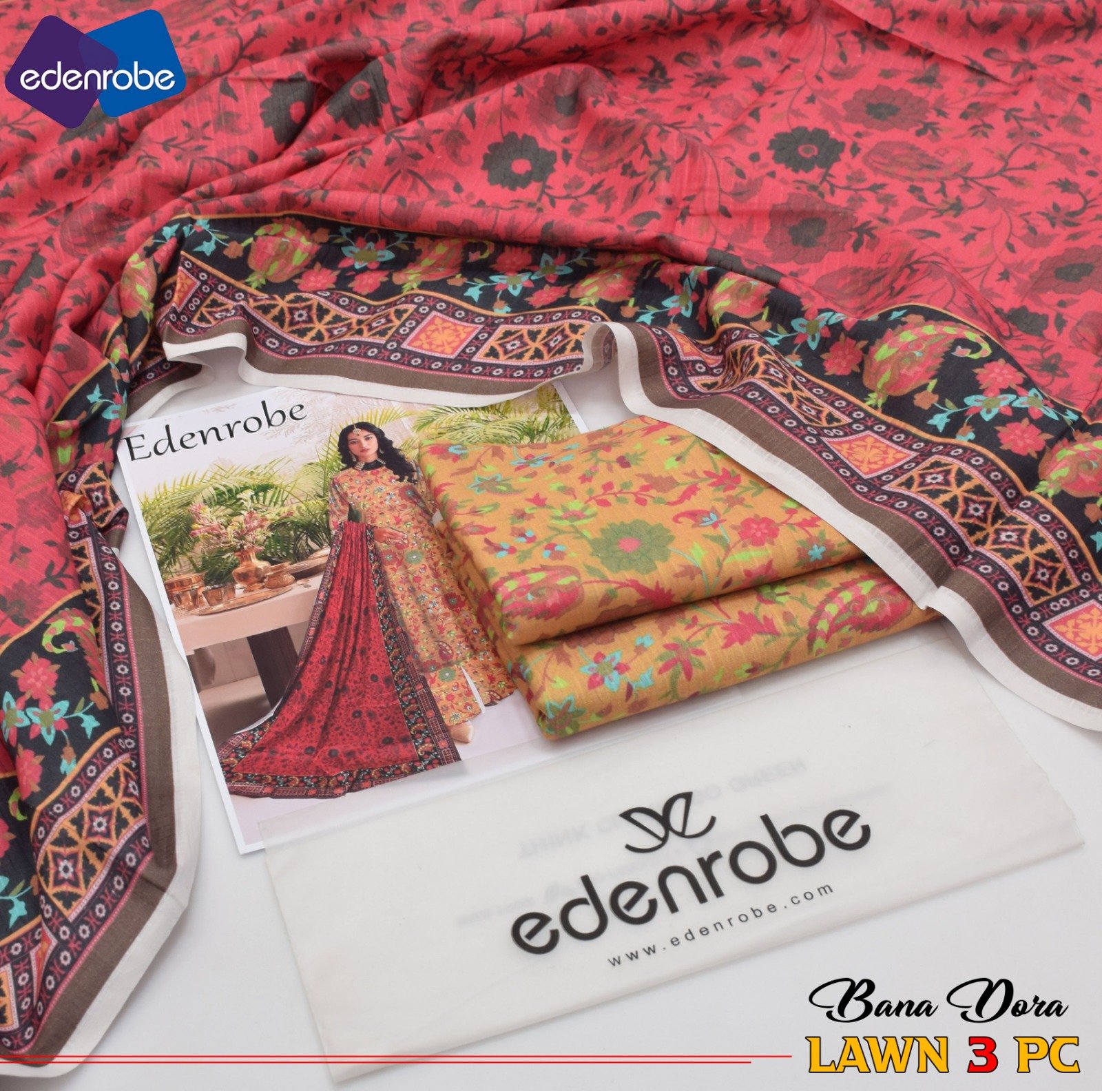 Edenrobe Bana Dora 3PC Lawn Set | 90/70 Digital Print | 2025