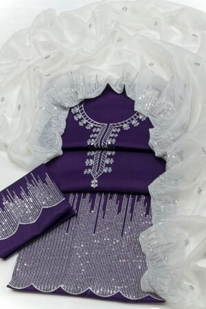 3PC 03MM Sequence Emb Lawn Suit | Chiffon Dupatta 2025