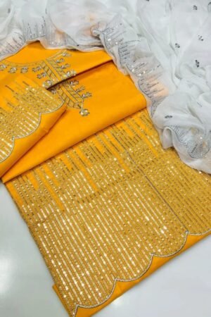 3PC 03MM Sequence Emb Lawn Suit | Chiffon Dupatta 2025