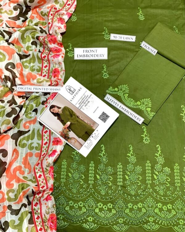 3PC Chikankari Lawn Suit | SAPPHIRE Eid ’25 | 90/80 - Image 3