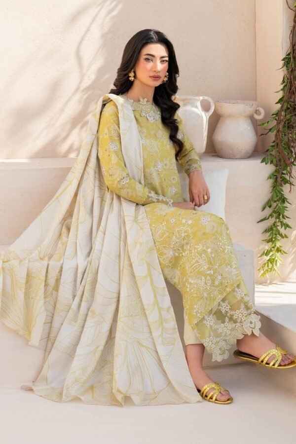 3PC Iznik Lawn EFL-08 | Emb Front + Chiffon Dupatta - Image 7